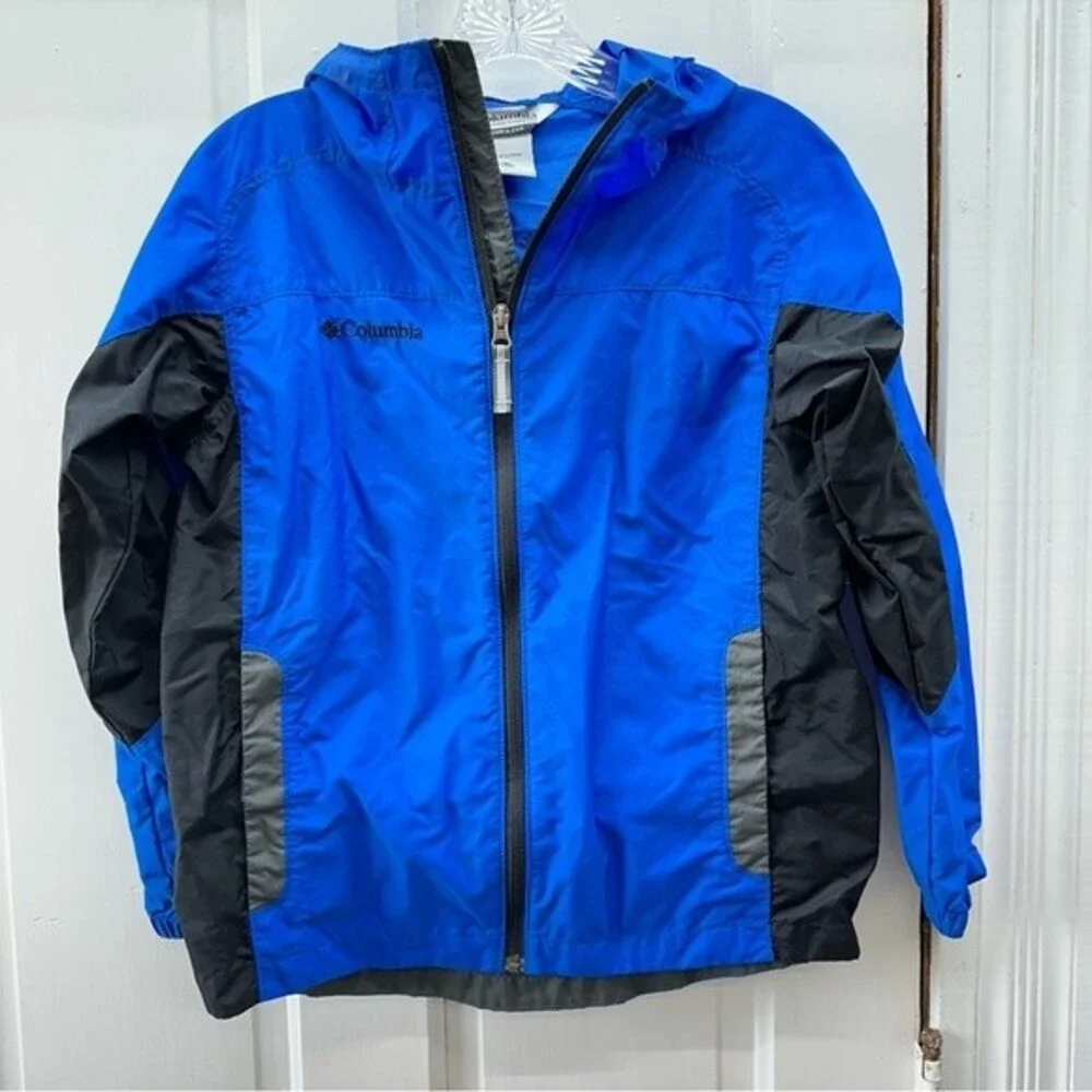 Columbia zip up lightweight jacket with hood youth boys 10 12‎ blue grey black